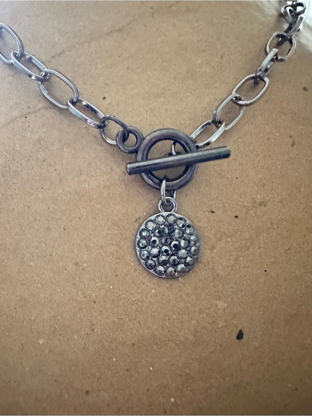 Pave Disc Toggle Necklace in Silver
